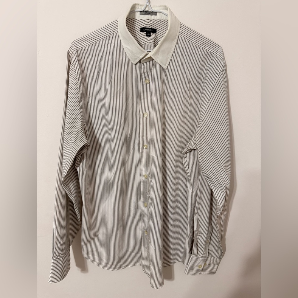 Express Men's Pinstripe Dress Shirt - Black and White